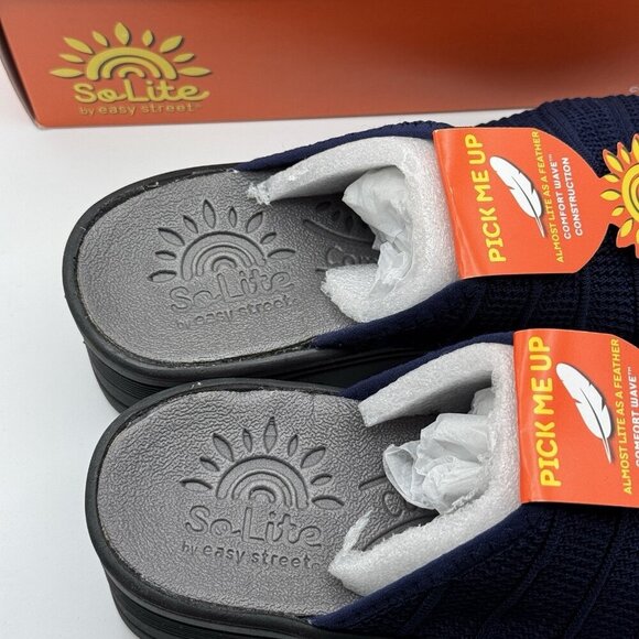 So Lite by Easy Street Airy Sandals 7N Navy Stretch Comfort Wedge Slip-On Shoes - Picture 6 of 9